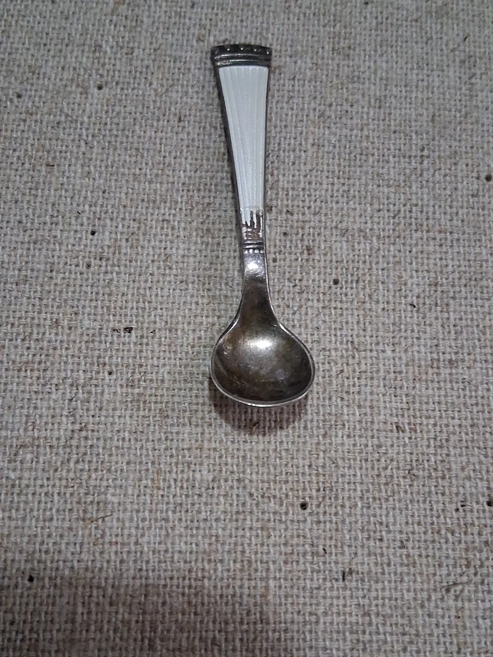 Vintage White and Silver Sterling Silver Spoon, Stamped Denmark Sterling